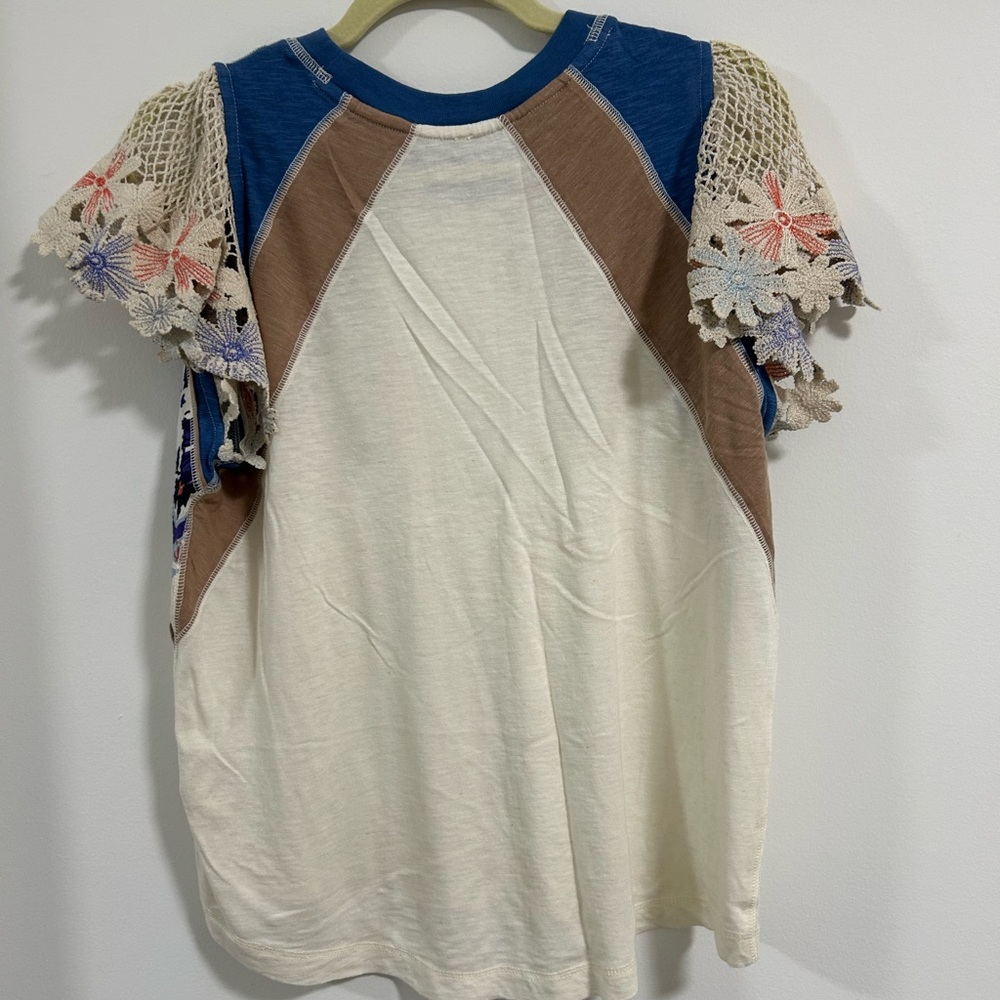 Free People Blue and Cream Top - Picture 2 of 3